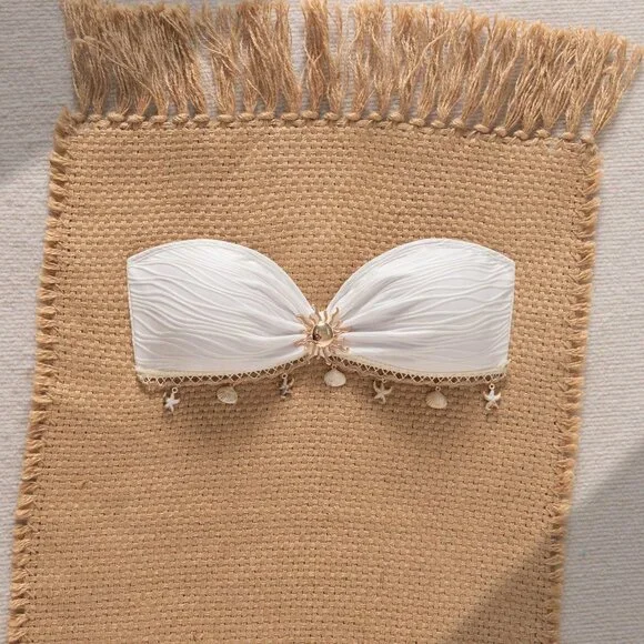 White Minimalist Women's Bikini Top with Ocean Starfish Shell Pendant - Picture 6 of 6